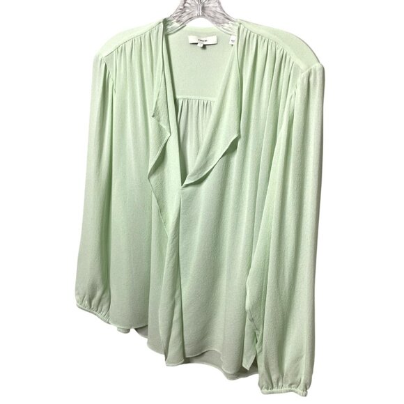Vince Shirred Silk Blouse Womens Size Small Draped Front Light Green Long Sleeve - Picture 11 of 12